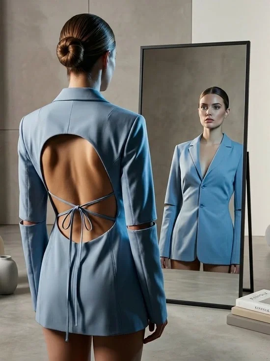 Jacquemus Melo Cutout Blazer Blue Stretch Wool Size 10 NWT - Picture 2 of 16